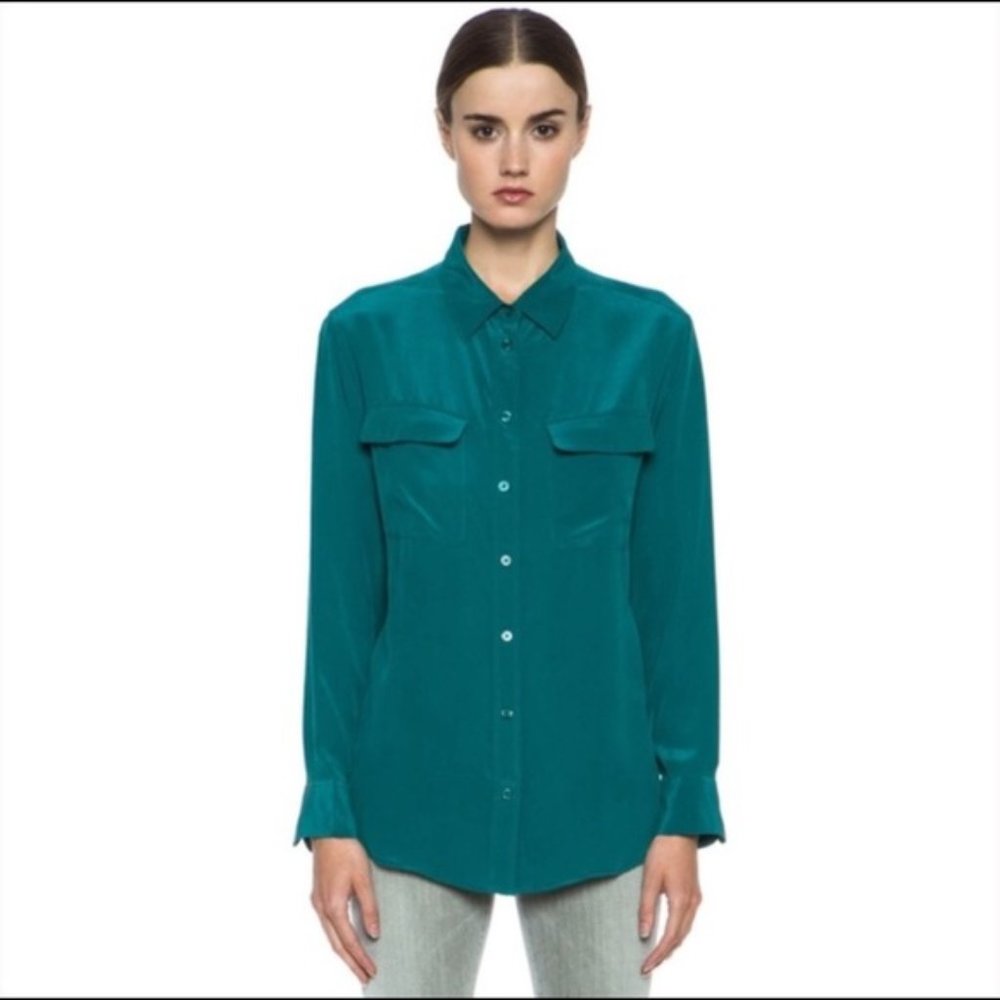 Equipment Femme Signature Silk shirt blue green size small